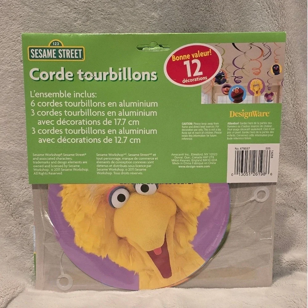 Sesame Street Birthday Party Foil Swirl Decorations BRAND NEW & SEALED Set of 12